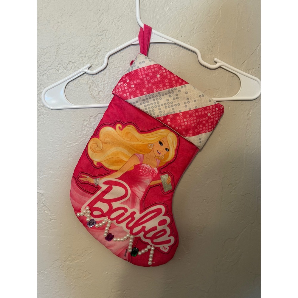 Barbie Christmas Stocking Pink Sequin Pearl Gemstone Holiday Decor Mattel